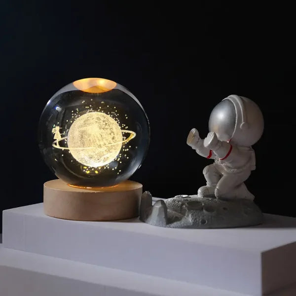 Galaxy Crystal Ball with LED Wooden Base