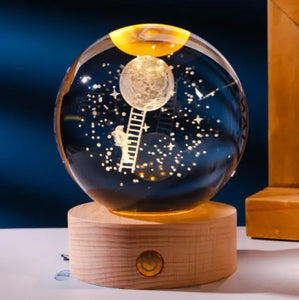 Galaxy Crystal Ball with LED Wooden Base