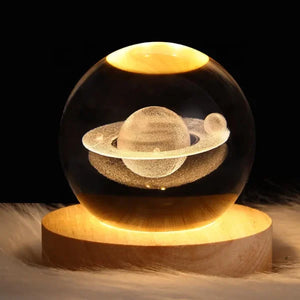 Galaxy Crystal Ball with LED Wooden Base