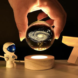 Galaxy Crystal Ball with LED Wooden Base